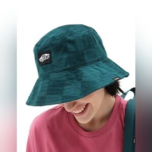 VANS Teal Corduroy Bucket Hat checker board design